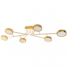 Tubular brass six arm chandelier 